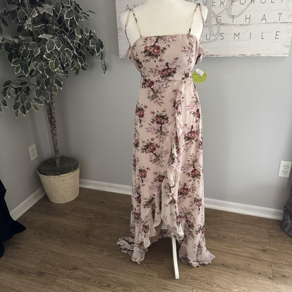 Windsor Dress Womens XS Pink Floral Maxi Hi Low‎ Ruffle Backless Chiffon Strappy